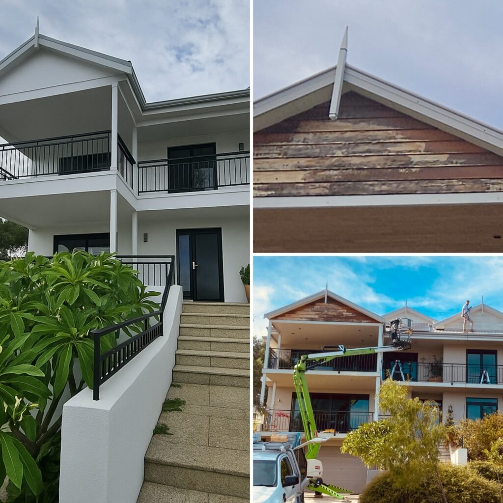 Exterior wood paint restoring weathered timber